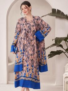 Mulvari Của phụ nữ Hai chiếc Bộ Với Paisley In Bùng nổ Tay áo Áo khoác Và Váy không tay - Nhiều màu - Xem 6