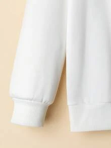 Calvaya Kích thước lớn Tim Và Mẫu chữ Bên trong Lông cừu Vòng cổ Tay áo dài Áo nỉ - trắng - Xem 4