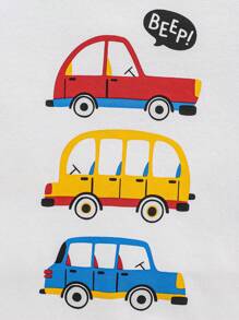 SHEIN 嬰兒男童卡通汽車圖案圓領短袖上衣和短褲3件套裝