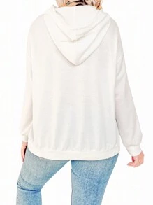 SHEIN LUNE Áo nỉ rách rưới cỡ lớn có túi kangaroo - trắng - Xem 2