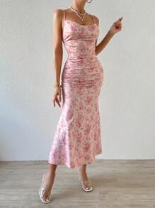 Firerie Ladies' Floral Print Mermaid Hem Cami Dress - Pink - View 3