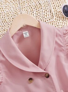 Tween Girls' Shawl Collar Short Sleeve Double Breasted Belted Dress With Removable Belt - Pink - View 3