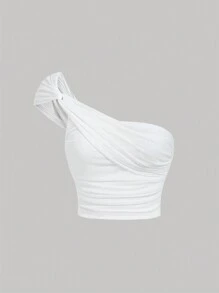 SHEIN MOD Women's White Knit One Shoulder Twist Front Top - White - View 1