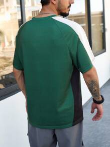Manfinity Homme Men's Short Raglan Sleeves T-shirt With Letter Print - Green - View 2