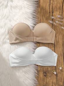 SHEIN 2 件装纯色文胸带钢圈无肩带文胸 - 彩色 - 查看 3