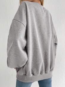 RueChic Letter Graphic Drop Shoulder Sweatshirt - Light Grey - View 2