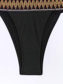 SHEIN Swim 女士几何肩带挂脖比基尼套装夏季海滩 - 黑色 - 查看 5