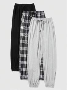 ROMWE 3pcs/Set Women's Letter Printed Casual Homewear Bottom Set, School - Multicolor - View 4