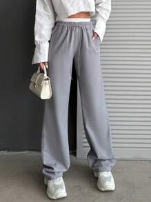 CasuGlow Pantalones Anchos Con Bloques De Color Y Cordón Para Mujer - Gris - Ver 5