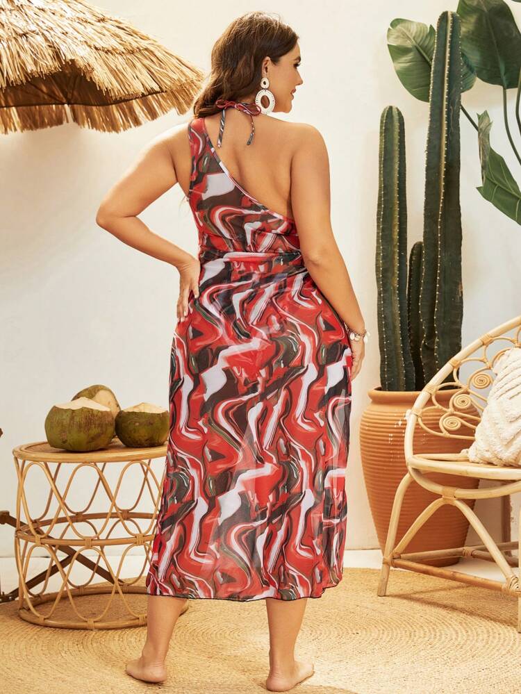 Plus Size Women's Marble Printed 3-Piece Bikini Set New Year Summer Beach