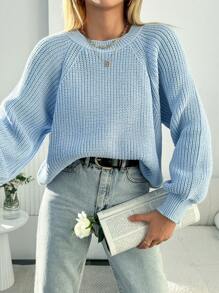 EURMUSE Plus Size Women's Round Neck Raglan Long Sleeve Sweater Pullover - Mauve Purple - View 6