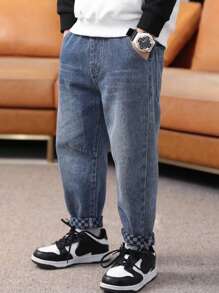 Tween Boy Stylish Water-Washed Jeans With Slanted Pockets