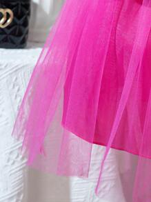 SHEIN Vestido sin mangas de malla y con volumen para niñas jóvenes