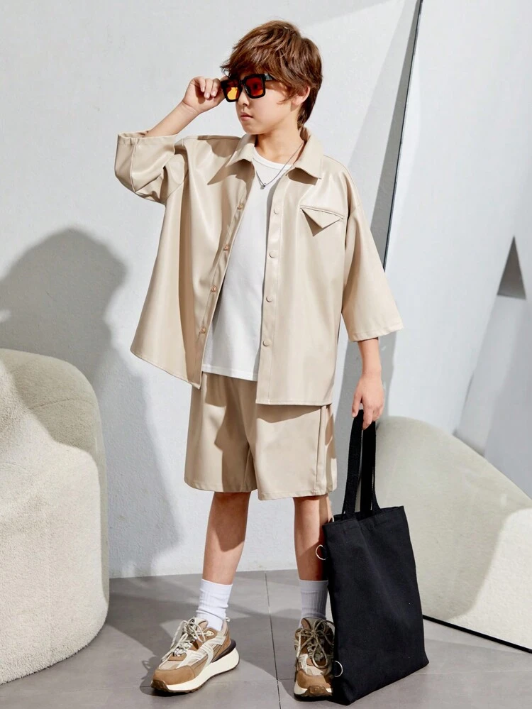 Tween Boy Casual Loose Fit Short Sleeve Polo Shirt And Shorts Set