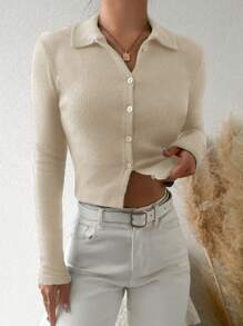 EURMUSE Single Breasted Long Sleeve T-Shirt - Beige - View 4