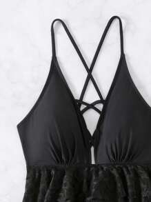 SHEIN Swim Lace Patchwork Bikini Set Summer - Black - View 5