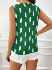 SHEIN Clasi Women'S Sleeveless Geometric Pattern Blouse - Dark Green - View 2