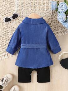 Baby Girl Summer Flap Pocket Button Up Jacket & Ribbed Cami Romper - Multicolor - View 2