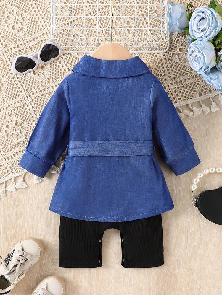 Baby Girl Summer Flap Pocket Button Up Jacket & Ribbed Cami Romper