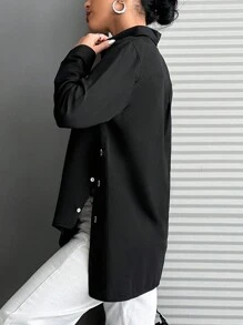 EURMUSE Button Detailed Black Blouse - Black - View 2