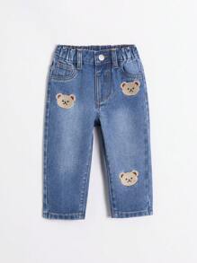 Đứa bé trai Trung bình Denim mùa giặt Xanh Quần denim Với Thêu Gấu - Rửa trung bình - Xem 1