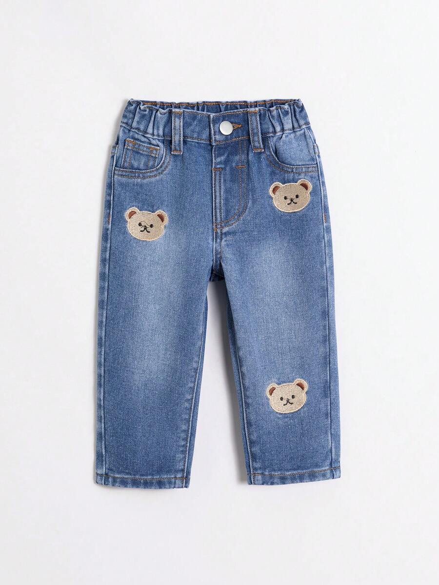 Đứa bé trai Trung bình Denim mùa giặt Xanh Quần denim Với Thêu Gấu - Rửa trung bình - Xem 1