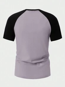 RueChic Camiseta De Manga Corta Con Bloques De Color Y Mangas Raglán Para Hombre - Púrpura malva - Ver 2