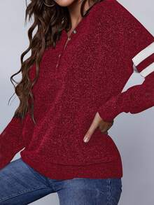 Women'S Stylish Red Color Block Sweater - Red - View 3