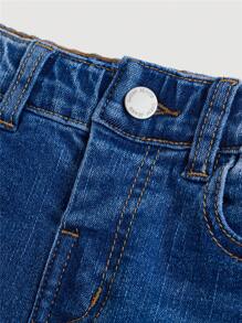 SHEIN Leap Crew Young Girls' Distressed Denim Jeans - Medium Wash - View 3