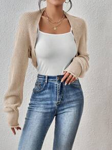 SHEIN Essnce Women's Cropped Knit Cardigan - Apricot - View 5