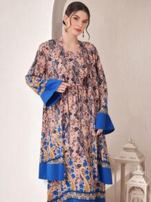 Mulvari Của phụ nữ Hai chiếc Bộ Với Paisley In Bùng nổ Tay áo Áo khoác Và Váy không tay - Nhiều màu - Xem 5