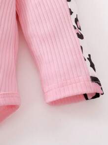 Baby Girl 3pcs/Set Headband+Pit Stripe Letter Print Bodysuit+Leopard Print Pants Outfits - Pink - View 4