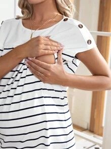 SHEIN Vestido De Lactancia Premamá Holgado A Rayas