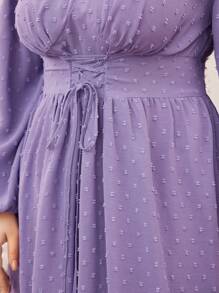 Modelyn 女士加大码瑞士波点灯笼袖 V 领连衣裙长款晚礼服 - 紫色 - 查看 6