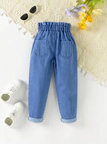 SHEIN Vintaside Kids Jeans skinny pour filles avec taille élastique évasée et poignets resserrés