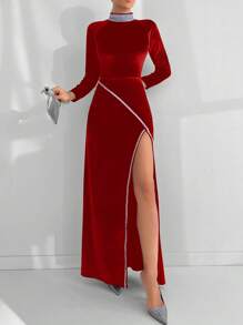 RueChic Slit & Fitted Dress With Rhinestone Detail