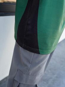 Manfinity Homme Men's Short Raglan Sleeves T-shirt With Letter Print - Green - View 5
