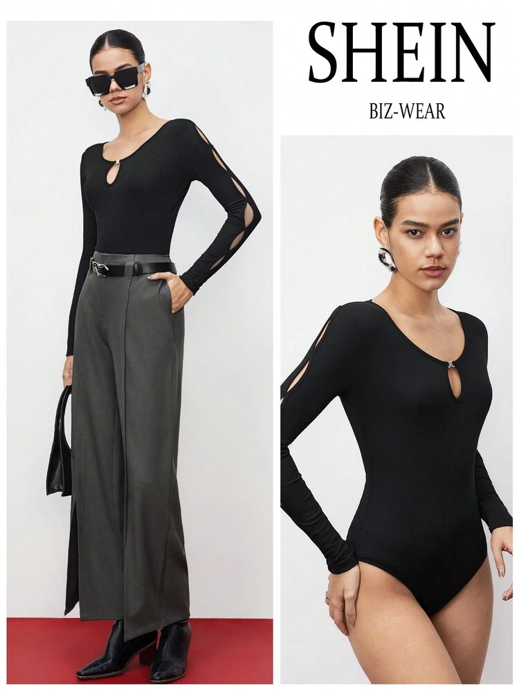 SHEIN Maija Body Ajouré À Manches Longues Pour Femmes