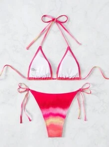 Summer Gradient Tie Knot Side Bikini Set - Multicolor - View 6