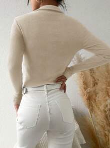 EURMUSE Single Breasted Long Sleeve T-Shirt - Beige - View 2