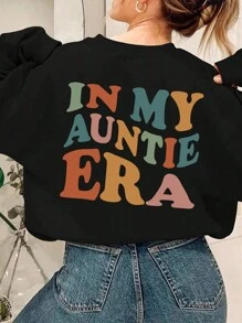 INAWLY Sudadera de cuello redondo con estampado de letras de colores "EN MI ERA DE TIA", tops de manga larga para mujer