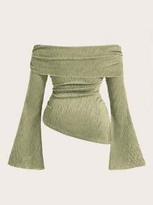 Sweetra Plus Size Drawstring Detail Off Shoulder Asymmetric Hem T-Shirt Fall Cloth For Women