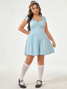 SHEIN Qutie Kích thước lớn Ren Mùa Xuân Quần áo Romper - Màu xanh nhạt - Xem 2