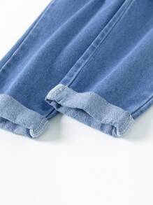 SHEIN Vintaside Kids Jeans skinny pour filles avec taille élastique évasée et poignets resserrés