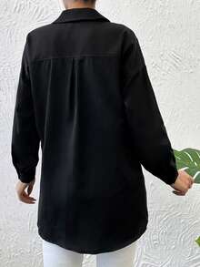 SHEIN Cottnline Diamond Trim Detailed Shirt - Black - View 2