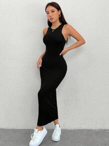 SHEIN PETITE Women'S Round Neck Sleeveless Dress - Black - View 4