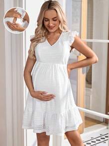 SHEIN Maternity Nursing V-Neck Cap Sleeve Short Dress - White - View 4