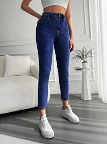 RueChic High Waist Mom Fit Jeans - Dark Wash - View 3