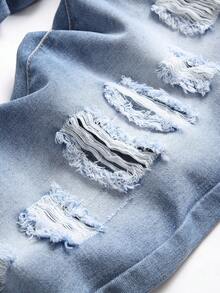 Tween Boy Blue Ripped Straight Leg Jeans - Medium Wash - View 4