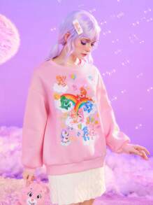 ROMWE X Care Bears 卡通印花舒適的圓領長袖運動衫 - 粉色 - 查看 3